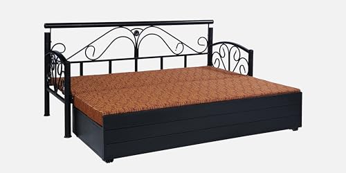 Image of 3 Seater Metal Sofa Cum Bed with Hydraulic Storage | Sofa Set for Living Room, Bedroom, Guest Room| Single Size Convertible Sofa Bed | Comfortable Seating Sofa MultiBrown & Black