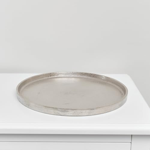Melody Maison Large Round Silver Metal Tray - 30.5cm