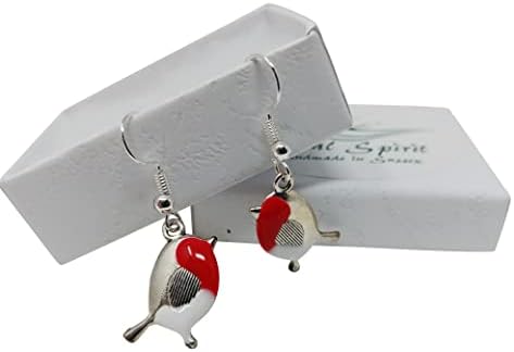 British Bird Earrings Resin enamelled dangle earrings shepherd hook ear wires in gift box (Robin)