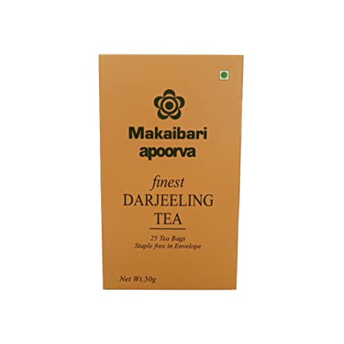 Image of Makaibari Apoorva Organic Darjeeling Black Leaf 25 Tea Bags, 50 Grams | 100% Organic Tea | Premium Darjeeling Whole Long Leaf Black Tea - (Pack of 3) (25 Tea Bags Each)