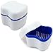 Zahnprothesendose Dritte Zähne Aufbewahrungsbox, 2 Stück Prothese Teeth Box aus PE Kunststoff, Kieferorthopädische Becher mit Hängenden Filterkorb, Doppelschicht Zahnersatz Box (Weiß/Blau)