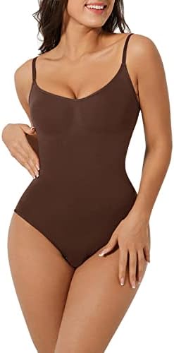 Seamless Bodyshaper Bodysuit for Women - Full Body Shapewear Body Sculpting Suits Sleeveless Round Neck Brown 3X-Large