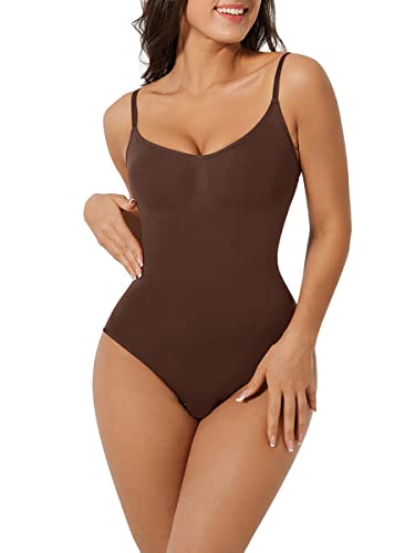 Seamless Bodyshaper Bodysuit For Women - Full Body Shapewear Body Sculpting Suits Sleeveless Round Neck Brown 3X-Large #TOP22