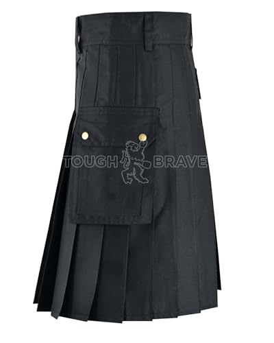 Men’s Black Utility Kilt 100% Cotton Jeans with Cargo Pockets Sizes 34-482