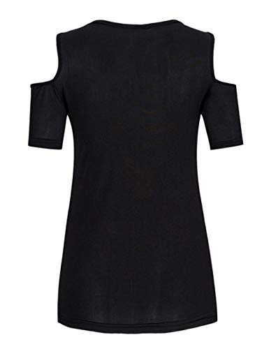 SEMATOMALA Women's Cold Shoulder Sexy Lace Up V Neck Short Sleeve Tee Shirts Tops Clubwear Plus Size4