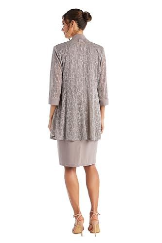 Image of R&M Richards Women's Elegant Metallic Jacquard Knit Jacket Dress | Shimmering 2-Piece Ensemble W /Detachable Necklace