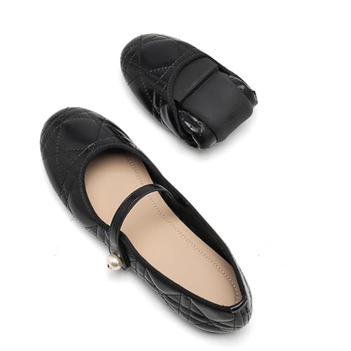 Black Flats for Women Mary Jane Flats Shoes Lightweight Dressy Work Casual Ballet Flats 7 US