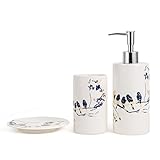 【Formgestaltung】: Perfekte Größe und schön gestylt. Mit seiner hochwertigen und strapazierfähigen Keramik ist das Bad-Accessoires-Set ein Hingucker in jedem Badezimmer oder Gäste-WC.