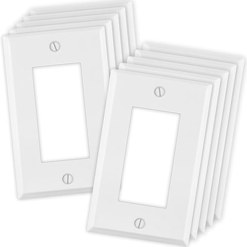 (10 Pack) 1-Gang White Metal Rocker Switch Cover | Standard Size Wall Plate for GFCI, Dimmer, or Decorator Outlets | Painted Finish | Corrosion Resistant | Unbreakable Metal Construction