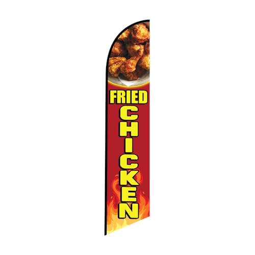 Fried Chicken 12ft tall outdoor Advertising Swooper Feather Banner (Flame Theme) - Replacement Flag Only