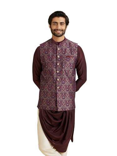 Nehru Veste pour homme bordeaux XL Manyavar motif Bel Buti chic