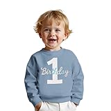 1. Geburtstag Junge Sweatshirt "1 Birthday" Stickerei Pullover Neugeborenen Babykleidung Kinder Sweatshirts Rundhals Langarmshirt Kleinkind Outfits Warmer Herbst Winter Pulli(Himmelblau,18 Monate