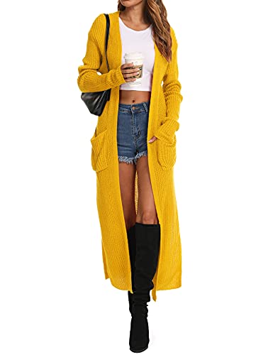 Image of Womens Casual Long Sleeve Split Open Cardigan Knit Long Cardigan Sweaters with Pockets Fall Fashion 2024