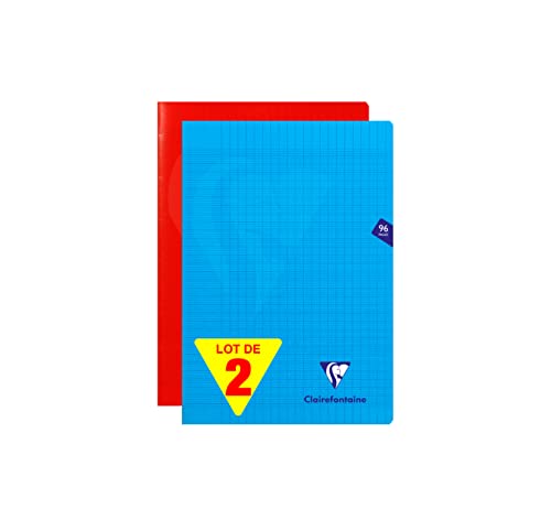 Clairefontaine 293161AMZC Lot de 2 Cahiers Agrafés Mimesys - A4 21x29,7 cm - 96 Pages Grands Carreaux - Papier Blanc 90 g - Couverture Polypro Couleurs Aléatoires