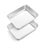 Onader Bandeja para hornear, acero inoxidable, pequeña, rectangular, juego de 2 unidades, bandeja de horno profunda para lasaña, brownie, saludable y apto para lavavajillas, 23,8 x 18 x 5 cm