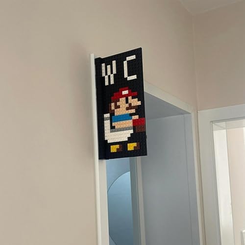 Classic Mario-Inspired WC Schild | Themed Baustein Hausnummer | Kreative DIY Montage | Doppelseitiges Mario-Style Toilettenschild Herren/Damen | Retro Game Inspired Infoschild