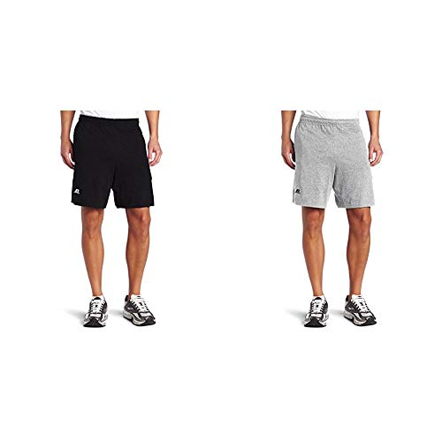 Russell Athletic Men's Cotton Baseline Short with Pockets, Black & Oxford, XX-Large