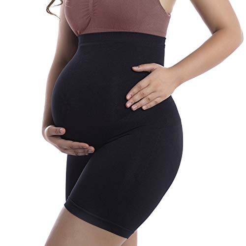 +MD Ropa Interior de Maternidad sin Costuras Faja de Cintura Alta con Soporte para el Vientre sobre topetón Bragas de Embarazo a Mitad del Muslo para Vestidos Negros