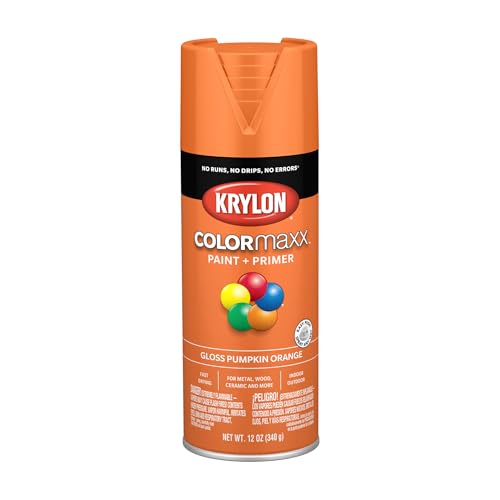 Image of Krylon K05532007 COLORmaxx Spray Paint and Primer for Indoor /Outdoor Use, Gloss Pumpkin Orange 12 Ounce (Pack of 1)