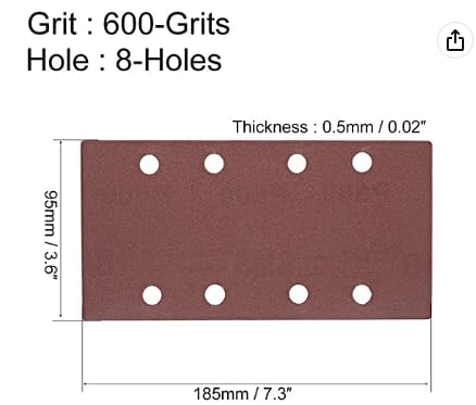 MACHSWON 600 Grit Sanding Sheet Sander Sandpaper Hook and Loop Pads 8 Hole 10pcs for 1/3 sander, Brown, 600Grits - Image 2