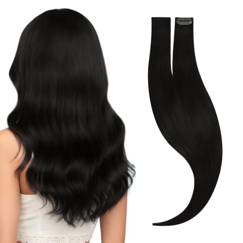 Image of Vlasy Seamless Clip in Hair Extensions Real Human Hair 12 Inch 1B# 2 Pcs