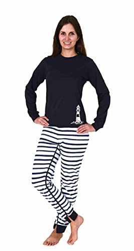 Normann Care Maritimer Damen Pflegeoverall Langarm Schlafanzug mit...