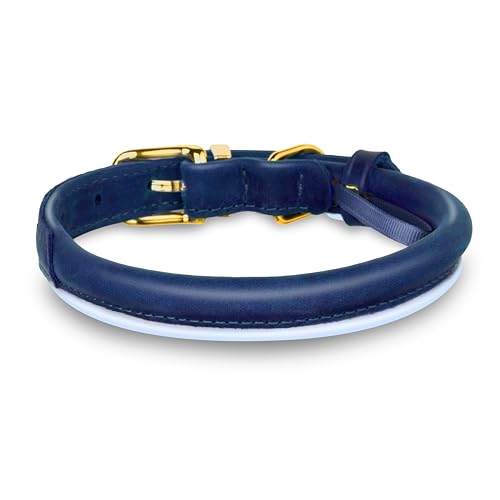OOPSDOGGY Reflective Rolled Leather Dog Collar for Small Medium Large Dogs Puppy 8 Colors, 7 Sizes (Blue, S, 10"-13") - Image 2