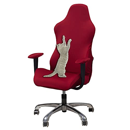Image of WOMACO Gaming Chair Slipcover Stretch Seat Chair Cover for Leather Computer Reclining Racing Ruffled Gamer Chair Protector (Red, One-Size)