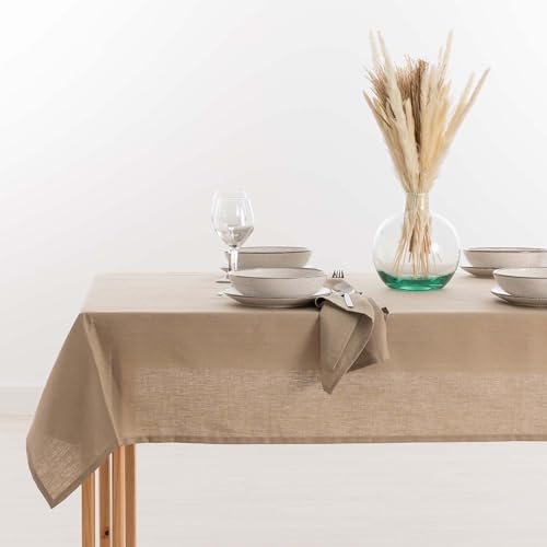 Nappe de table rectangulaire résinée Belum en lin taupe de qualité