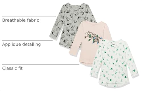 Image of Amazon Essentials Disney | Marvel | Star Wars | Frozen | Princess Girls and Toddlers' Long-Sleeve Tunic T-Shirts, Pack of 3
