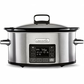 Crock-pot Pentola Cottura Lenta,Slow Cooker,Spegnimento Automatico,5.6 lt,fino 6-8 Persone,Funzione TimeSelect per Programmare orario fine cottura, Funzione Warm automatica, Ceramica, 240W, Argento