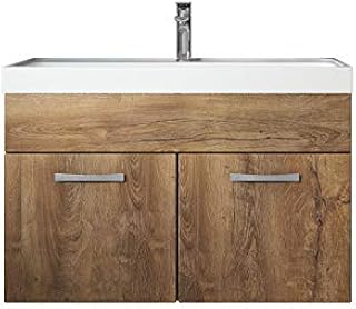 Badezimmer Badmöbel Set Paso 01 80 cm Waschbecken Lefkas (Braun) - Unterschrank Schrank Waschbecken Waschtisch