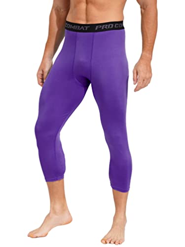 Fldy Men's Athletic 3/4 Compression Pants Tights Leggings Sports Base Layer Bottoms Running Workout Pants Purple Medium #TOP1