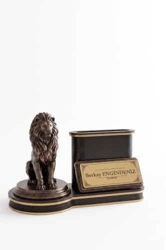 Personalized Wooden Lion Themed Desk Nameplate with Pen Holder | Custom Engraved Office Decor for Men and Women | Powerful Symbol of Strength and Leadership | Wood Organizer Gift - Black - Image 5