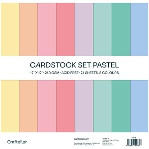 Craftelier - Cardstock Set Pastel | Pack of 24 Double Sided Cardstock for Cardmaking, Scrapbooking and Craft Projects | Weight 240 grams | Size 30,48 cm x 30,48 cm (12" x 12") Cover