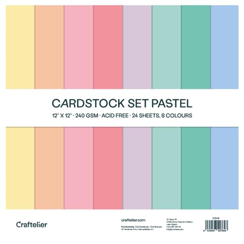 Craftelier - Cardstock Set Pastel | Pack of 24 Double Sided Cardstock for Cardmaking, Scrapbooking and Craft Projects | Weight 240 grams | Size 30,48 cm x 30,48 cm (12\" x 12\")