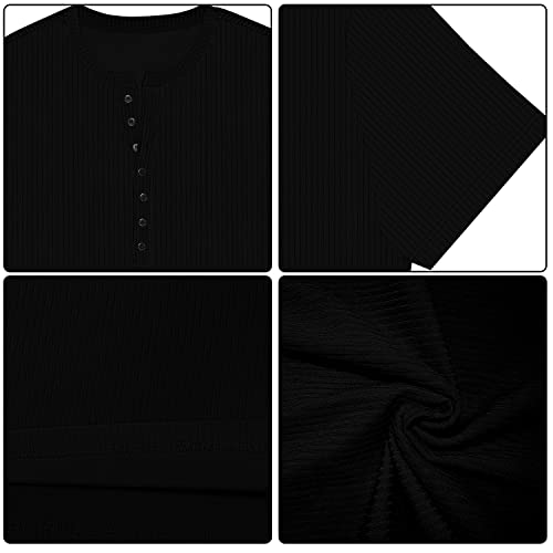 Logeeyar Mens Knit Stretch Henley Shirt Workout Slim Fit Short Sleeve Tees Athletic Muscle Casual T-Shirt Black #TOP4