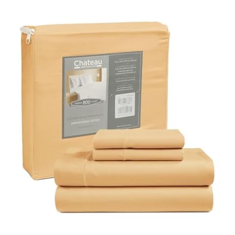 CHATEAU HOME COLLECTION 100% Egyptian Cotton Sheets Calking Size, Bed Sheets, 800 Thread Count White 4 Piece Sheet Set, Solid Sateen Weave, 16" Deep Pocket (Fits Upto 18" Mattress) - Semolina Cover