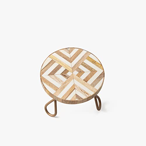 Image of CASADECOR Wooden Vintage Affair Decorative Pizza Pastry Cake Stand Pack of 1 (Golden, Diameter-8 Inch)