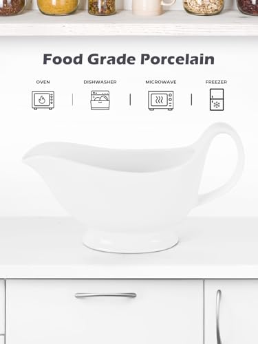 LoeJan 17OZ Gravy Boat with Depth Spoon, Ceramic Sauce Serving Dish, Easy-Pour Big Dripless Lip Spout Serveware Set For Salad Cream Milk Broth Black Pumpkin Thanksgiving (17 OZ Heigh)