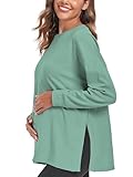 Love2Mi Women’s Maternity Tops Long Sleeve Loose Fit Maternity T-Shirt Split Side Breastfeeding Top Maternity Clothing Green
