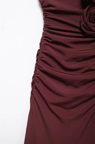 Women's Convex Flower Decoration V-Neck Slip Dress Fitted Party Midi Dress4