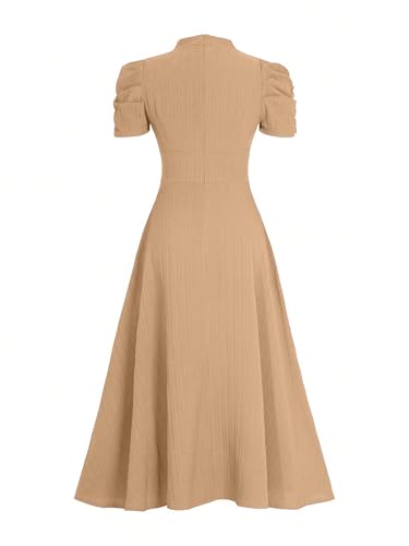 Image of Shasmi Girl's & Women's Solid Color V-Neck A-Line Maxi Dress for Women | New Year Party Outfit | Waist Cinched Puff Sleeve Western | Elegant Casual Wear (Dress 246)