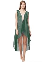 SOURBH Women's Georgette Beachwear Sleeveless Shrug Swimsuit Body Coverup (SH465-Dark Green-Free Size)