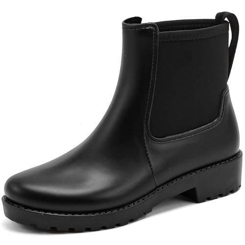 Bkiborkb Women's Rain Boots Short Waterproof Ankle Chelsea Boots Rubber Garden Shoes Non Slip Work Booties Fashion Outdoor