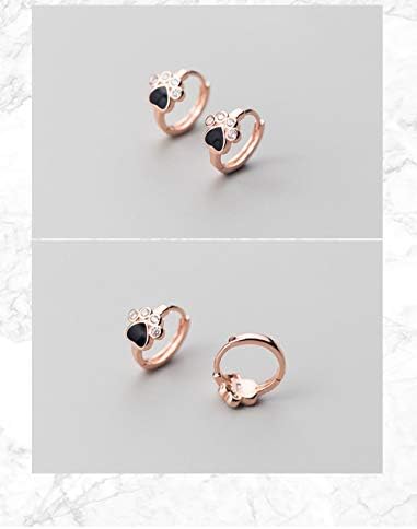 Cute Puppy Paw Print Small Sleeper Hoop Earrings Sterling Silver for Women Teen Girls Fake CZ Diamond Lovely Animal Dog Cat Huggie Round Hoops Earring Pet Lovers Gifts Hypoallergenic