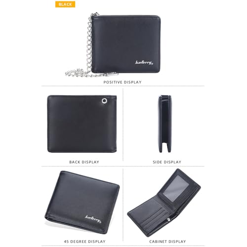 PINKPIN Mens Wallet with Chain, PU Leather Card Wallet Anti-Theft Short Wallet Chain for Biker, Motorcycle (Black) - Thumbnail 6