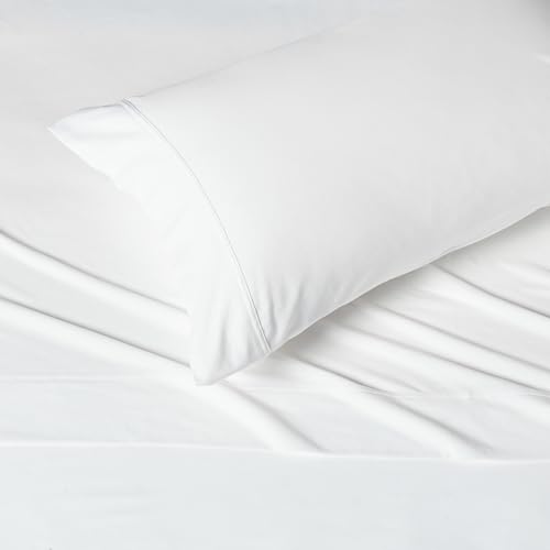 Image of Amazon Basics 100% Cotton Jersey Bed Sheet Set, Twin, White, Solid