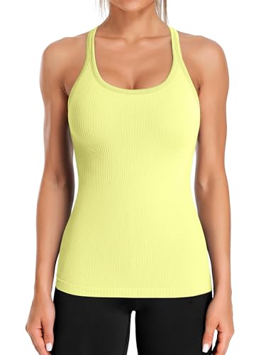 ATTRACO Seamless Worout Shirts for Women Sleevelss Yoga Tank Top Pastel Yellow XS