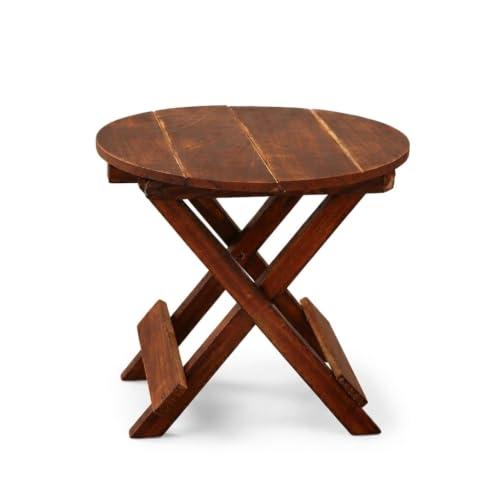 Image of Wooden Folding Table for Daily Use | Multipurpose, Portable & Space Saving Small Folding Table for Daily Use - Easy to Fold & Store (12 Inch Round)